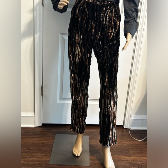NWT-Retro Brown Tiger Stripe Print Velvet Buttoned High Waist Balloon Pants - Picture 7 of 8